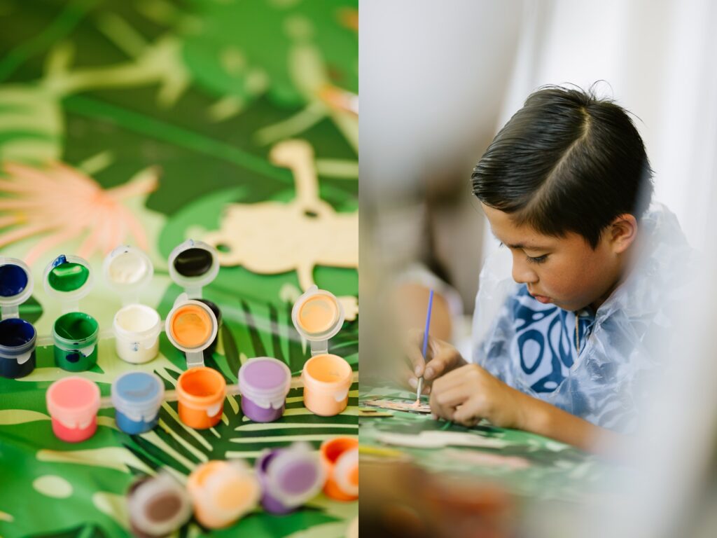 kids painting activity at a birthday party at Koolina Four Seasons