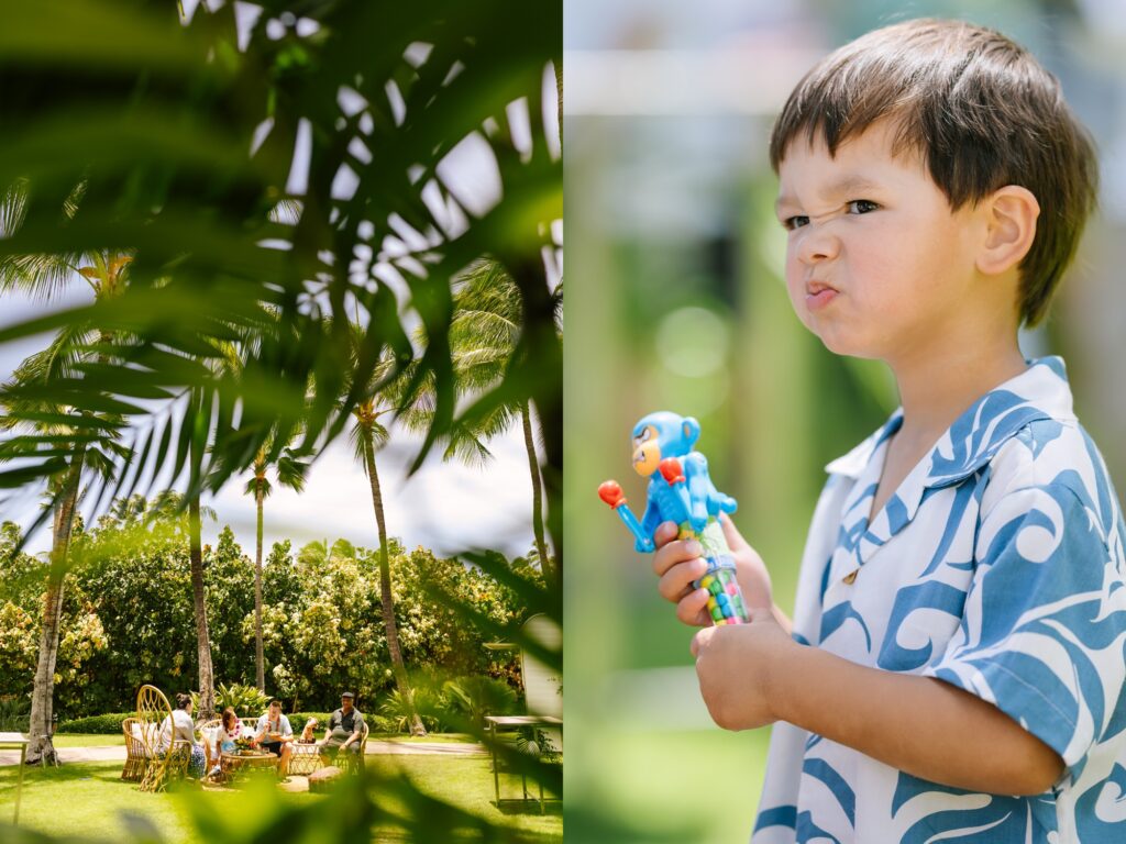 enjoying a birthday celebration on the lawn at Koolina Four Seasons