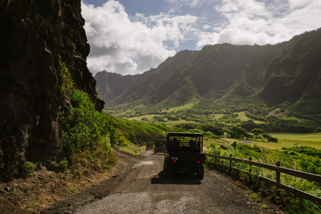 atvs entering kaaawa valley at kualoa ranch